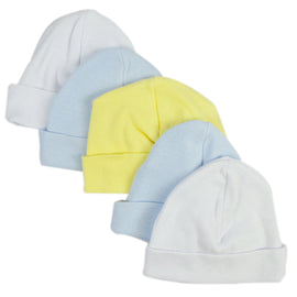 Bambini Blue & White Baby Caps (Pack of 5)