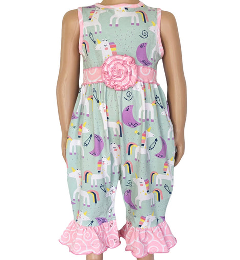 AnnLoren Boutique Baby Girls Unicorn & Rainbow Romper Toddler Jumpsuit