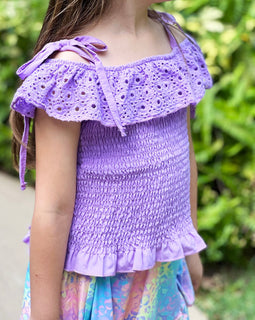 AL Limited Little & Big Girls Purple Eyelet Smocked Top and Tie Dye