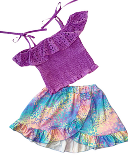 AL Limited Little & Big Girls Purple Eyelet Smocked Top and Tie Dye