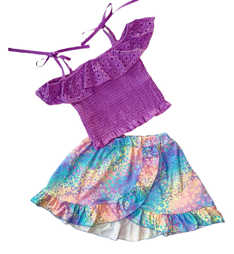 AL Limited Little & Big Girls Purple Eyelet Smocked Top and Tie Dye