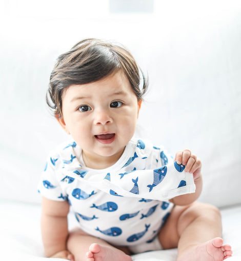 Smart Short Sleeve Bodysuit + Bib - Blue Whale